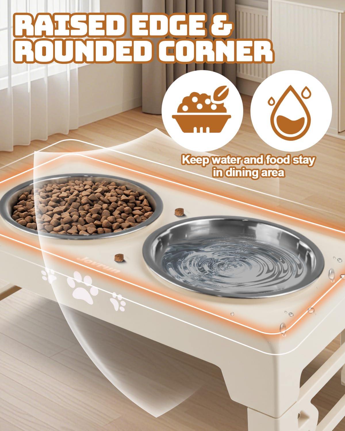 Jovrun height adjustable stand lets pets reach bowls at two heights