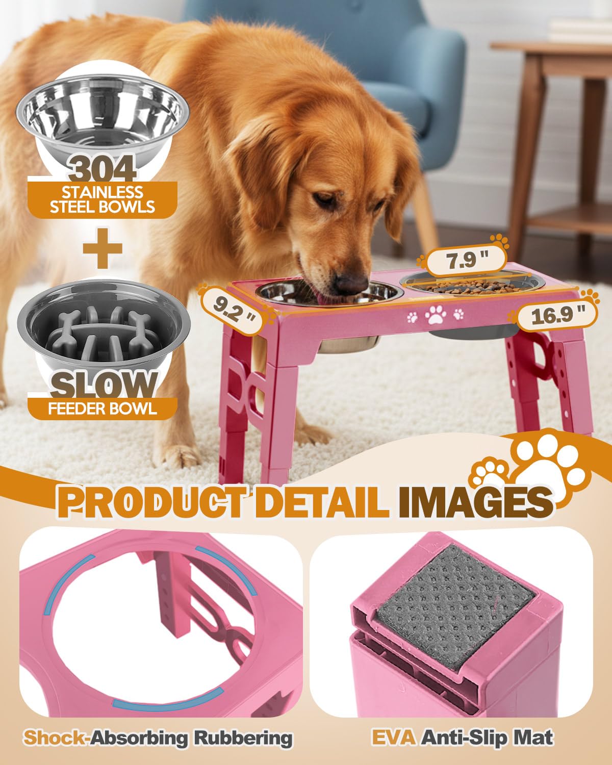 Jovrun five height options let you customize feeding height.