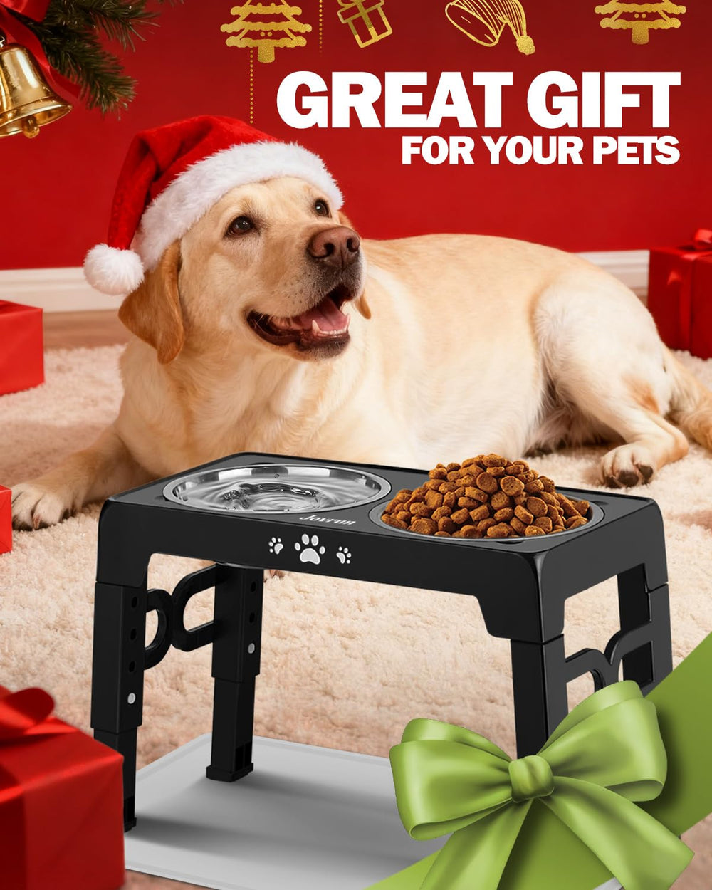 Jovrun medium-dog feeding station in use during a calm meal