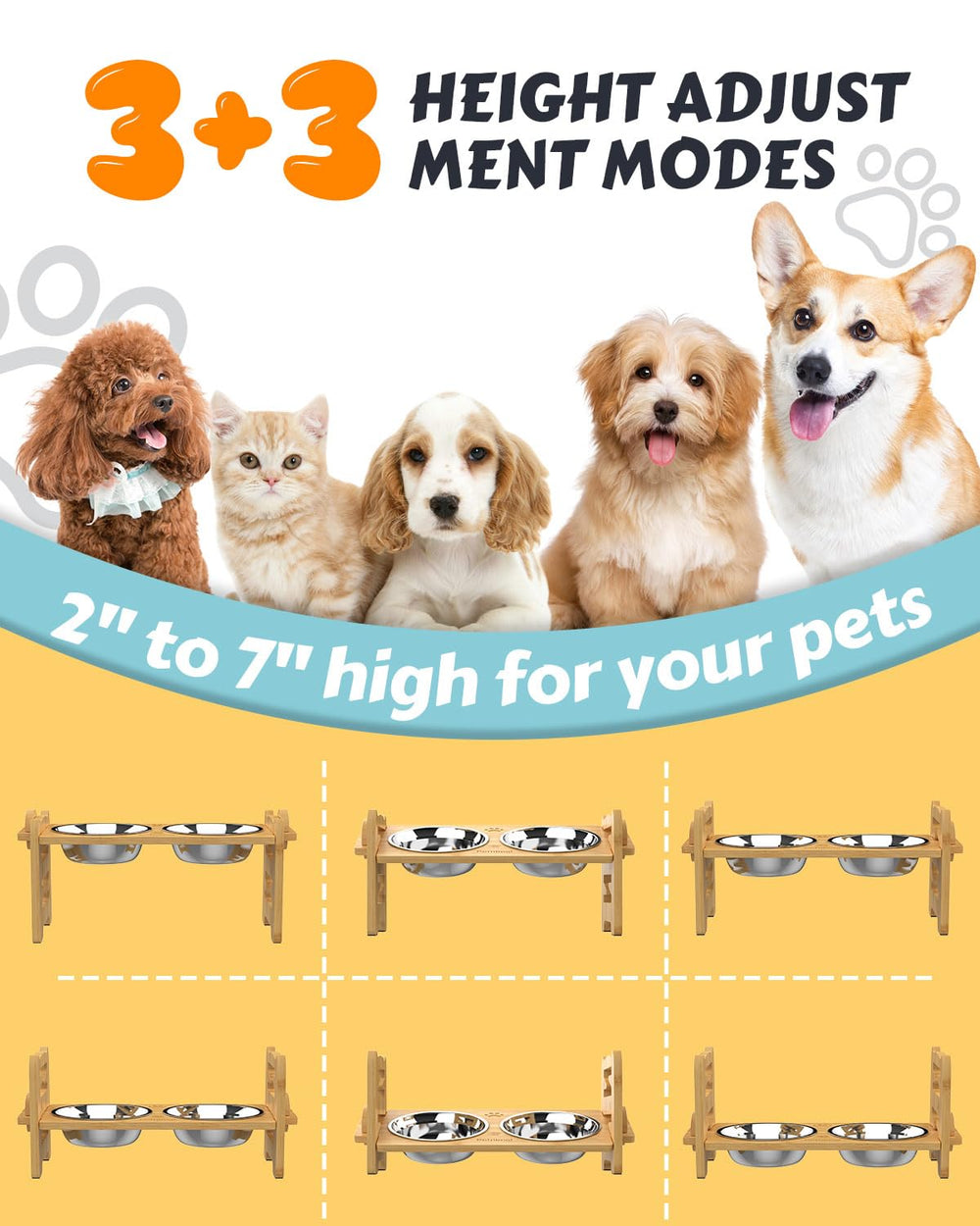 Jovrun tilted-15-degree bowls provide a more comfortable dining posture for pets.