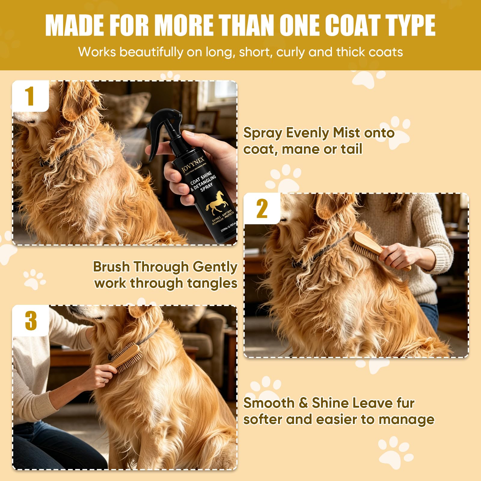 JOVYNEX detangler spray used on horse mane for smooth brushing