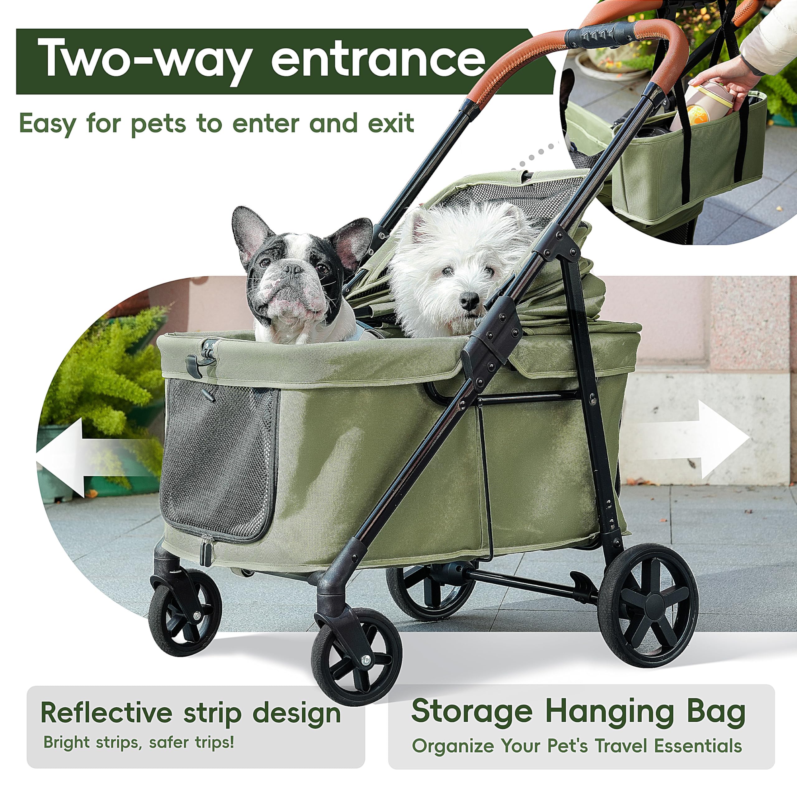 JOYCOW dog stroller features easy pop-up frame for quick setup.