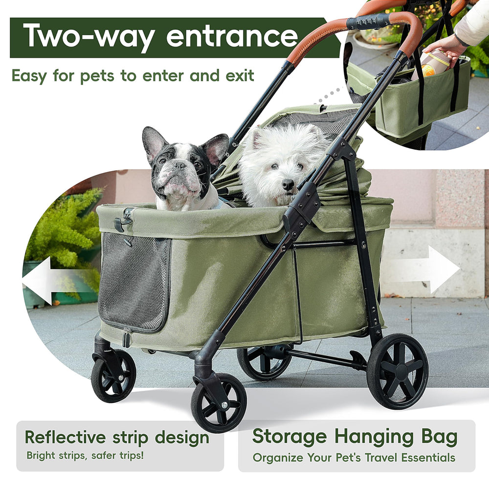 JOYCOW dog stroller features easy pop-up frame for quick setup.