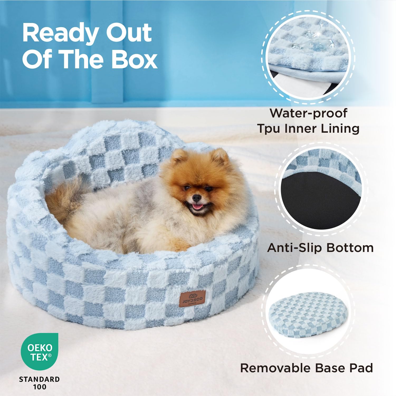 Joydeco washable cover with zipper and TPU liner for easy care.