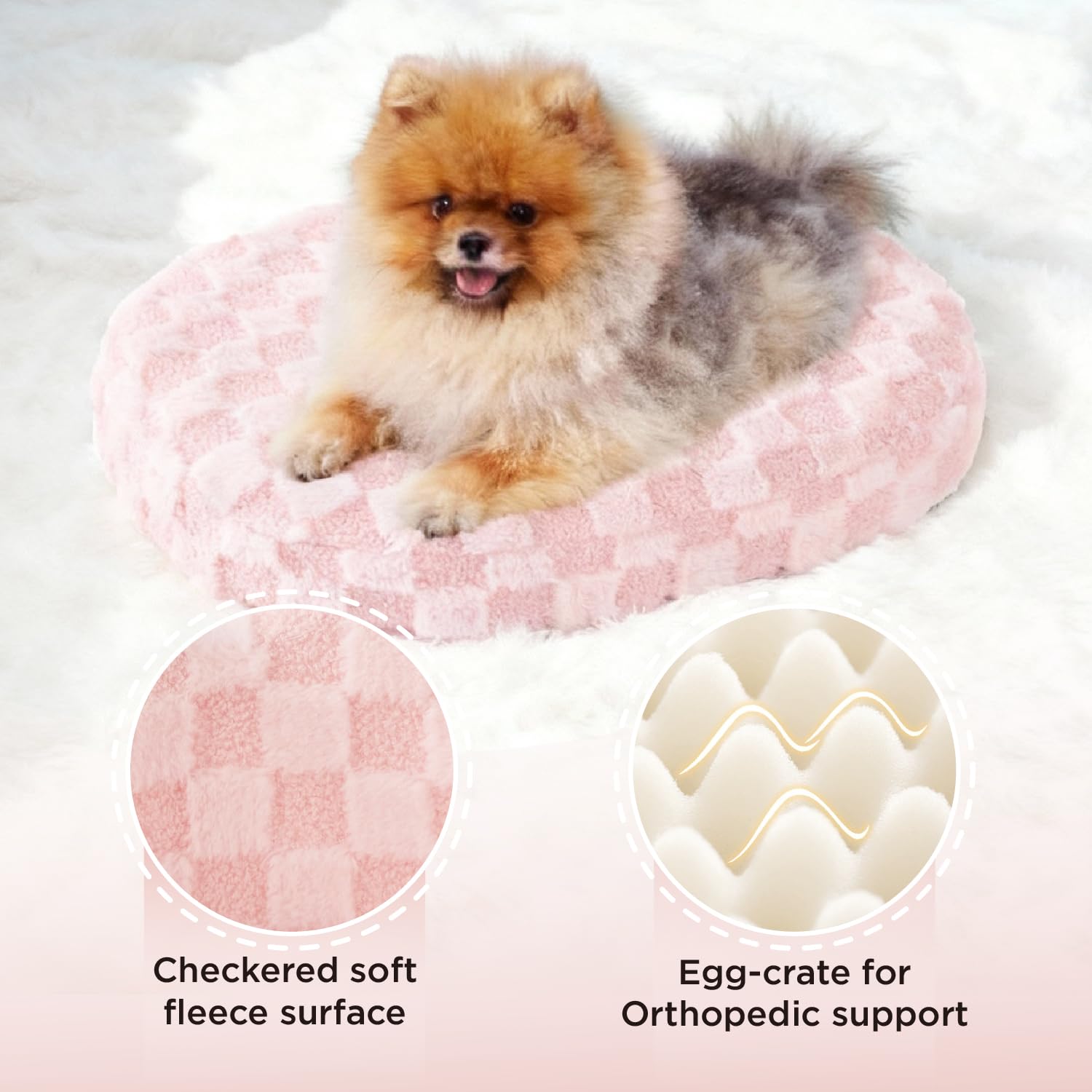Joydeco bed features checkered-fleece surface adding warmth and modern style.