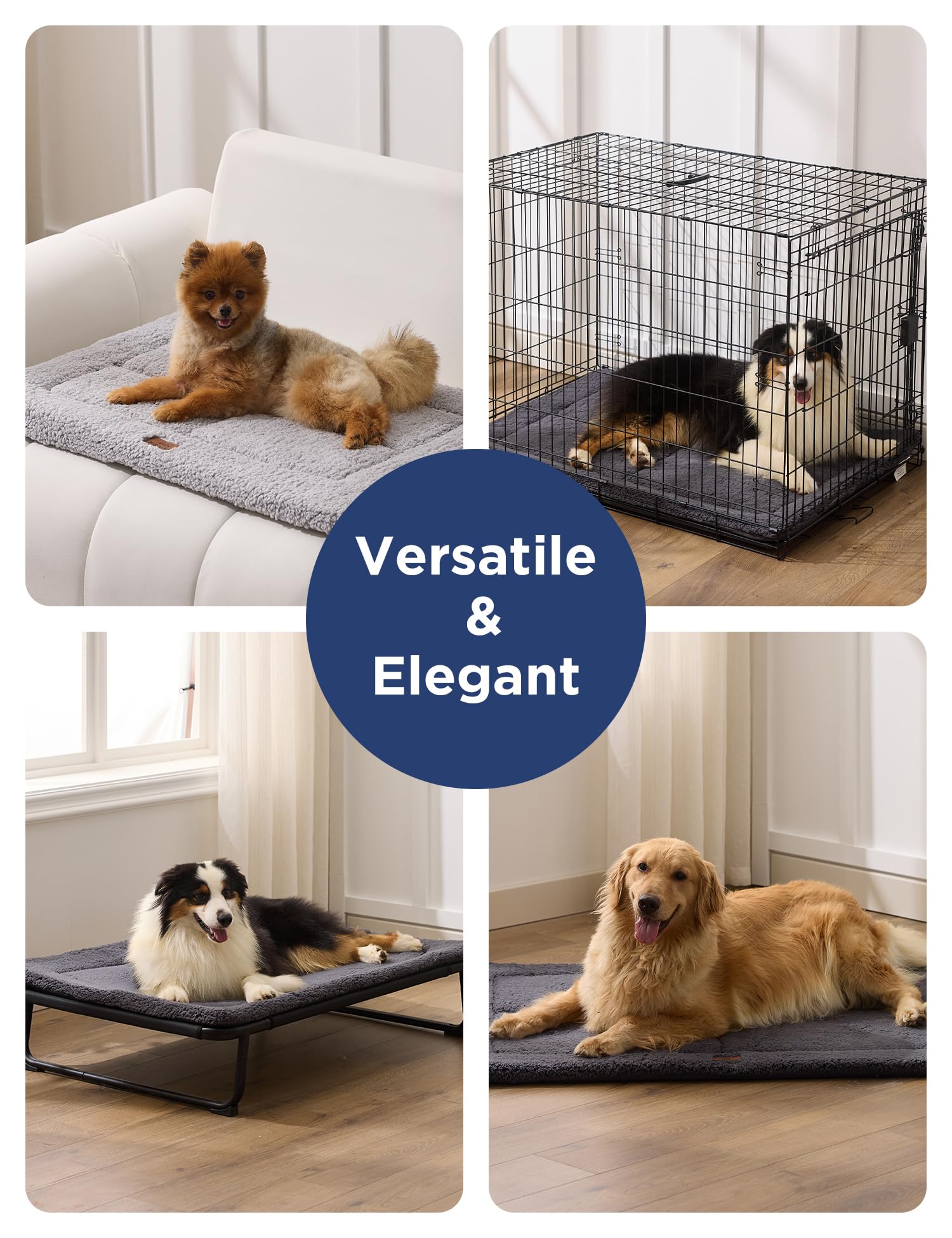 Joydeco low-profile crate mat machine washable for easy care.