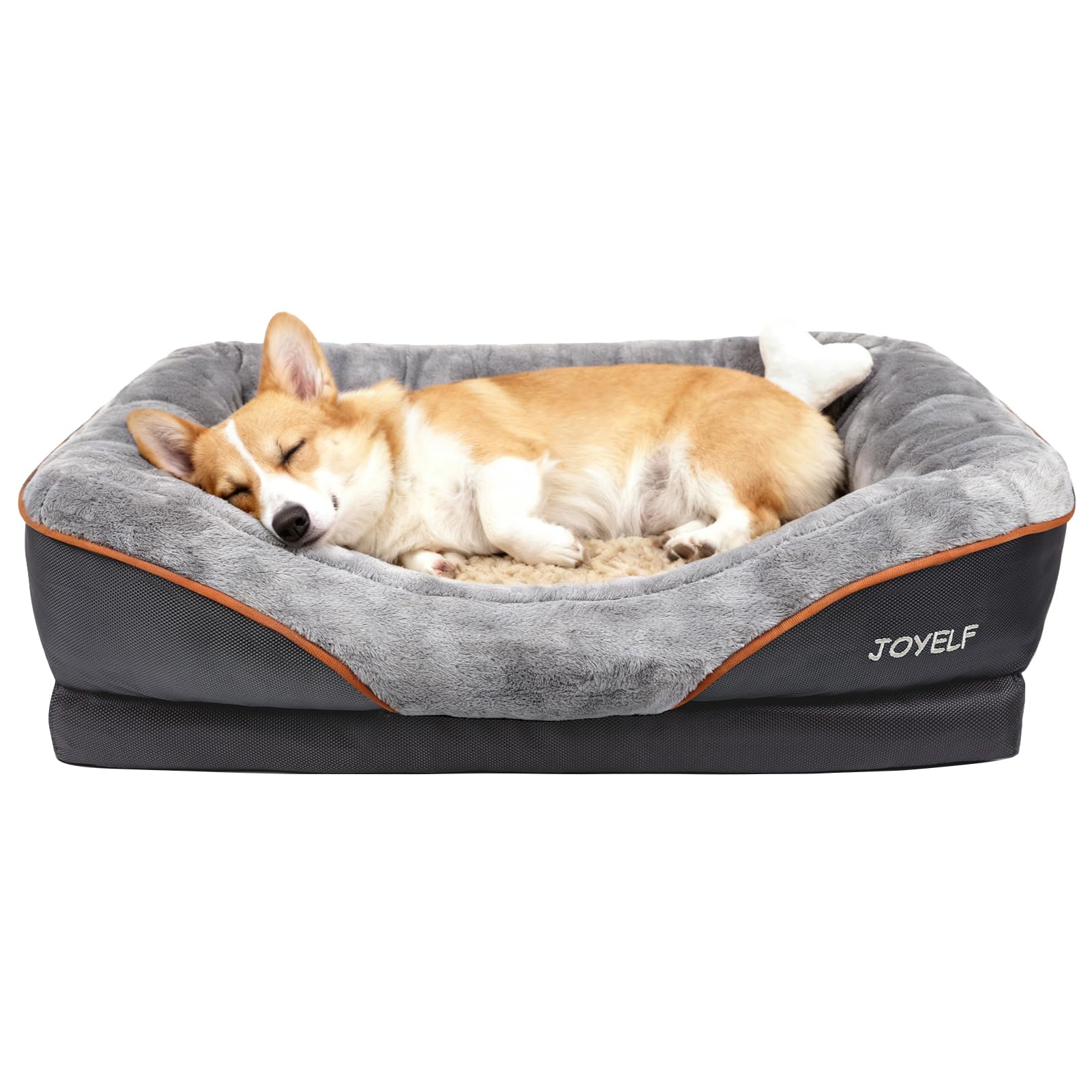 JOYELF medium memory foam dog bed base contours for comfort and support.