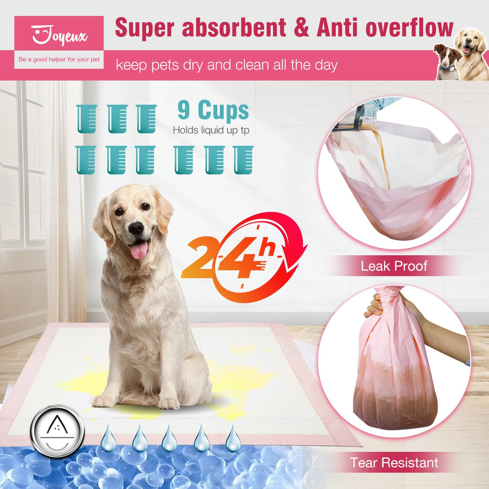 Joyeux puppy pads quick-dry surface emphasizes fast moisture evaporation to keep surfaces tidier.