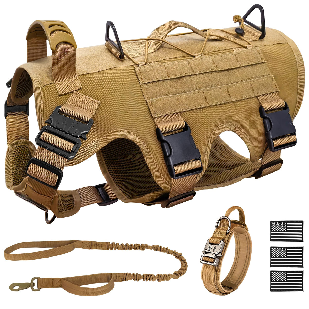 Joyflare Tactical Dog Harness with back MOLLE patches for modular gear on the go