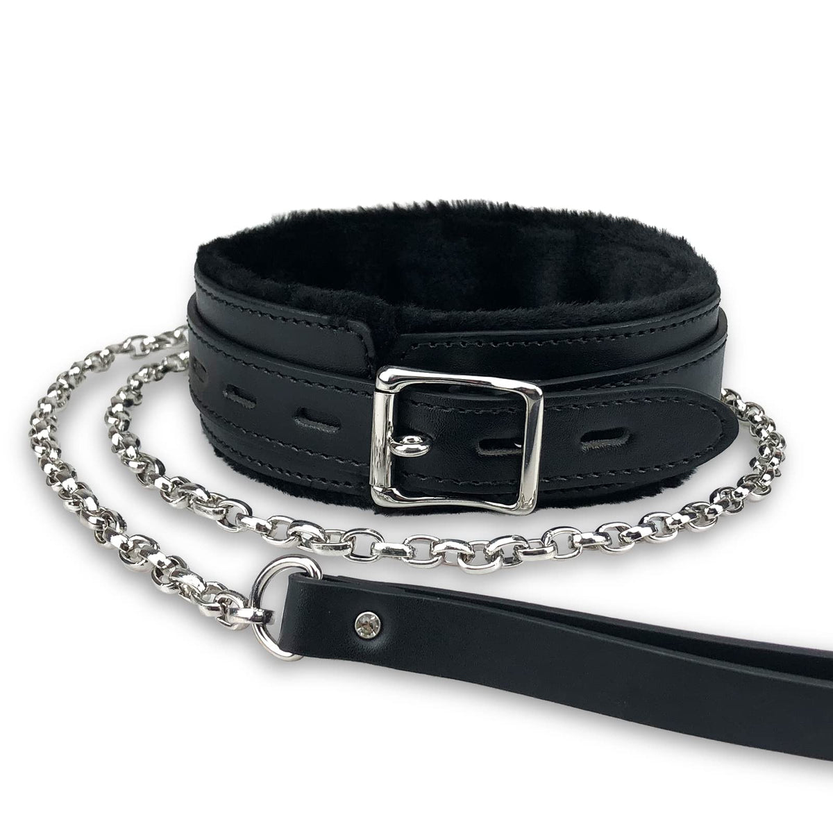 JOYMIN Gothic Leather Choker Collar in black with fur lining for comfortable daily wear