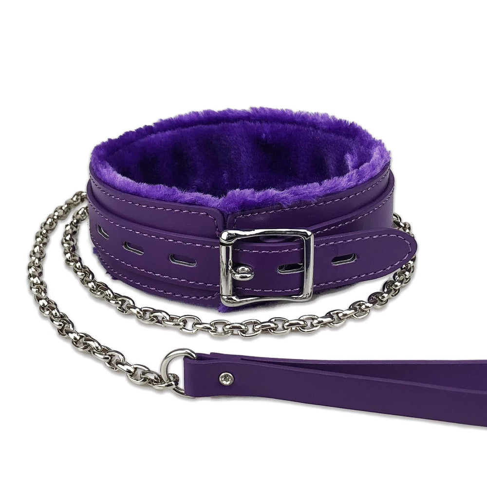 JOYMIN gothic leather choker purple with fur lining for daily comfort.