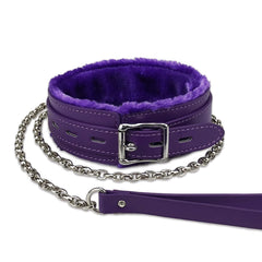JOYMIN gothic leather choker purple with fur lining for daily comfort.