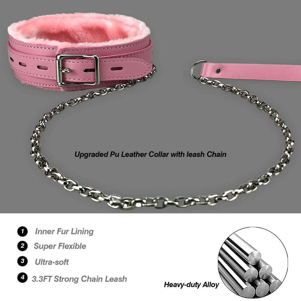 JOYMIN PU leather choker pink with detachable chain for versatile styling.