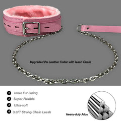 JOYMIN PU leather choker pink with detachable chain for versatile styling.