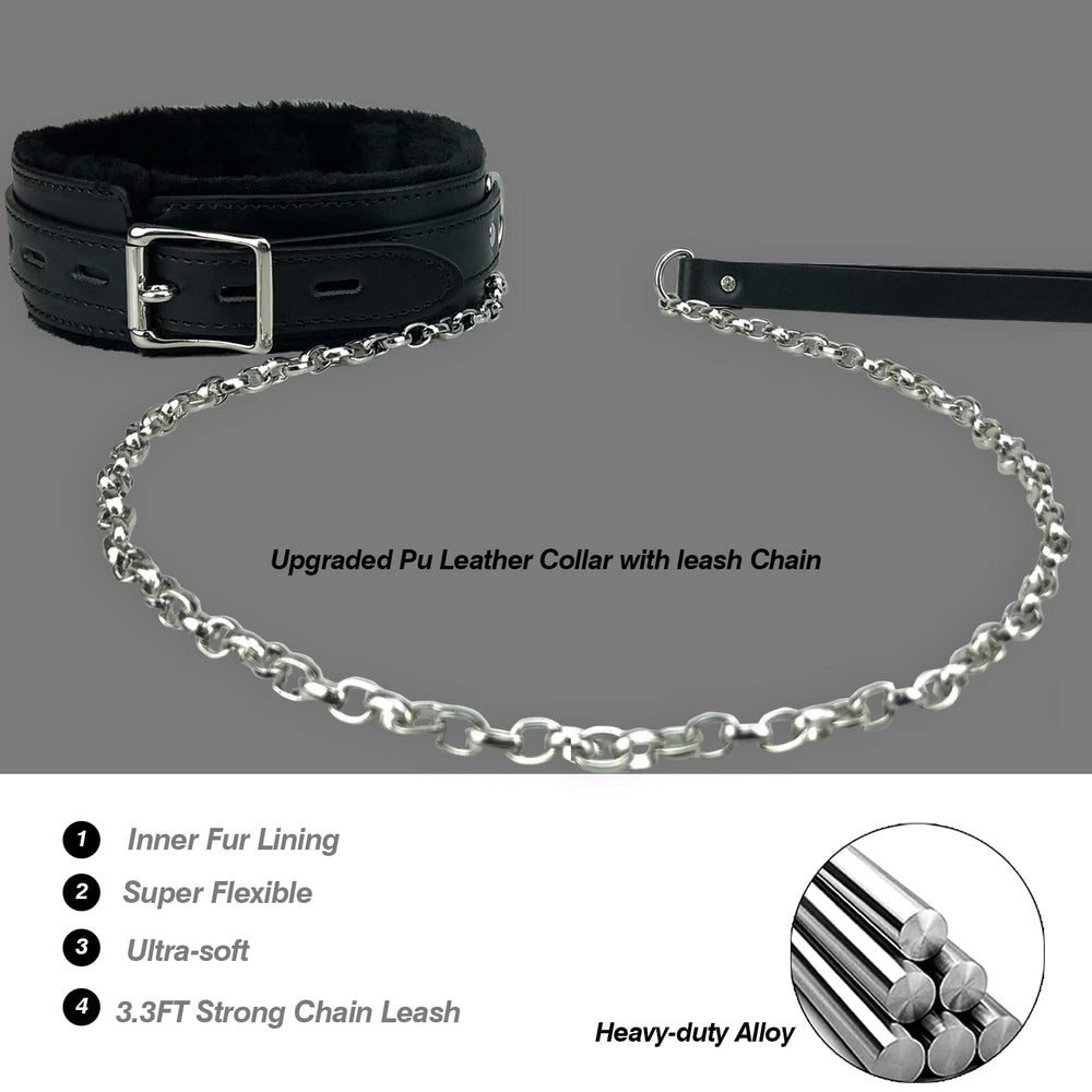 JOYMIN PU leather fur lined collar close up showing adjustable size for secure fit