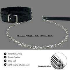 JOYMIN PU leather fur lined collar close up showing adjustable size for secure fit