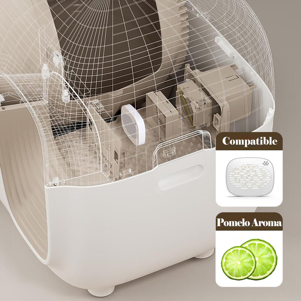 Joymiuz Pomelo fragrance box inserted into PetSnowy Snow+ for seamless odor removal