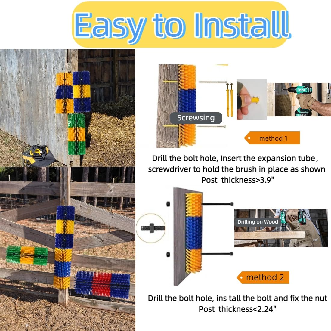 Joynny cow scratching brush mounted outdoors helps coat maintenance
