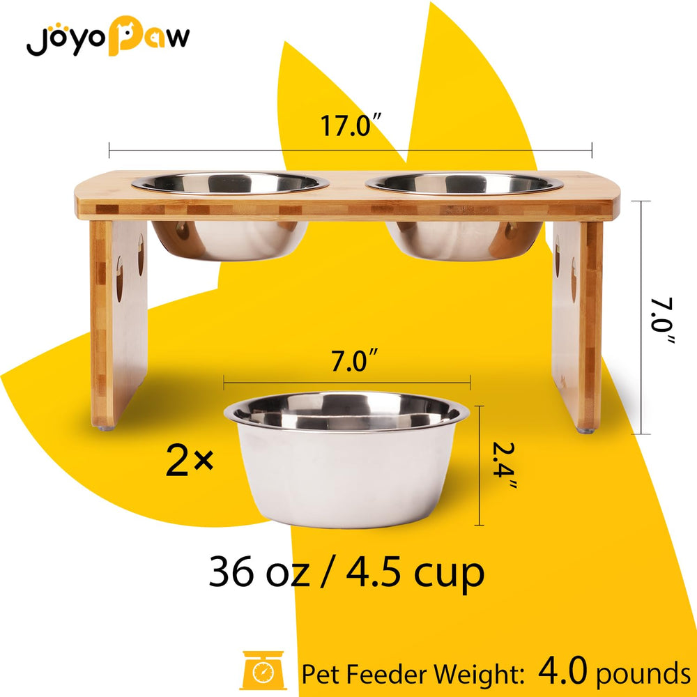 Joyopaw bamboo raised feeder setup showing sturdy construction and easy access