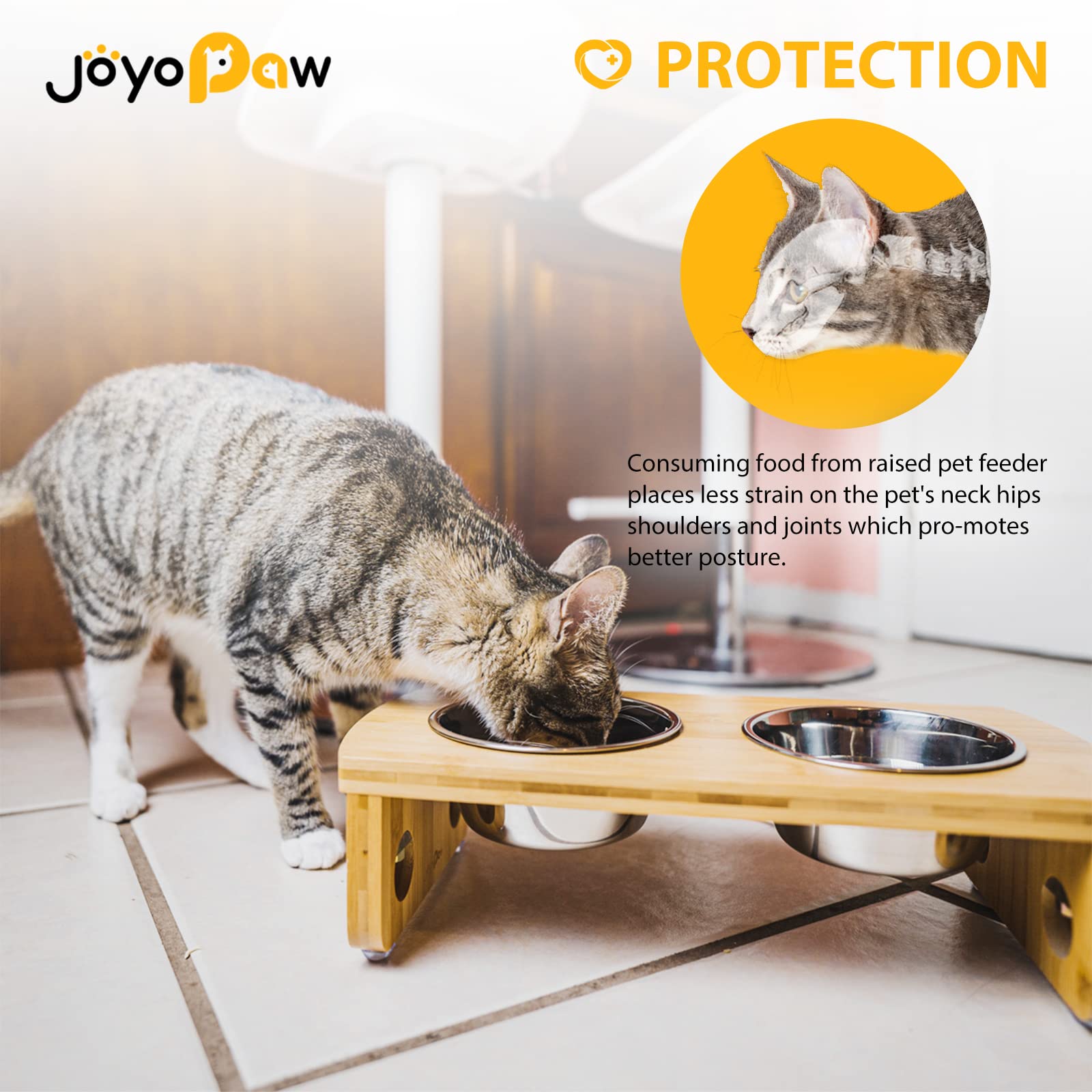 JOYOPAW easy-clean stand highlights a water-resistant bamboo frame with clean lines.