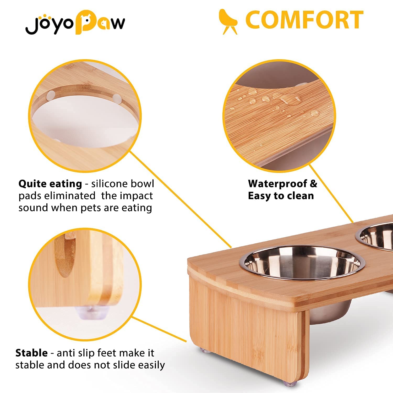 JOYOPAW two stainless steel bowls are dishwasher-safe and simple to clean after meals.