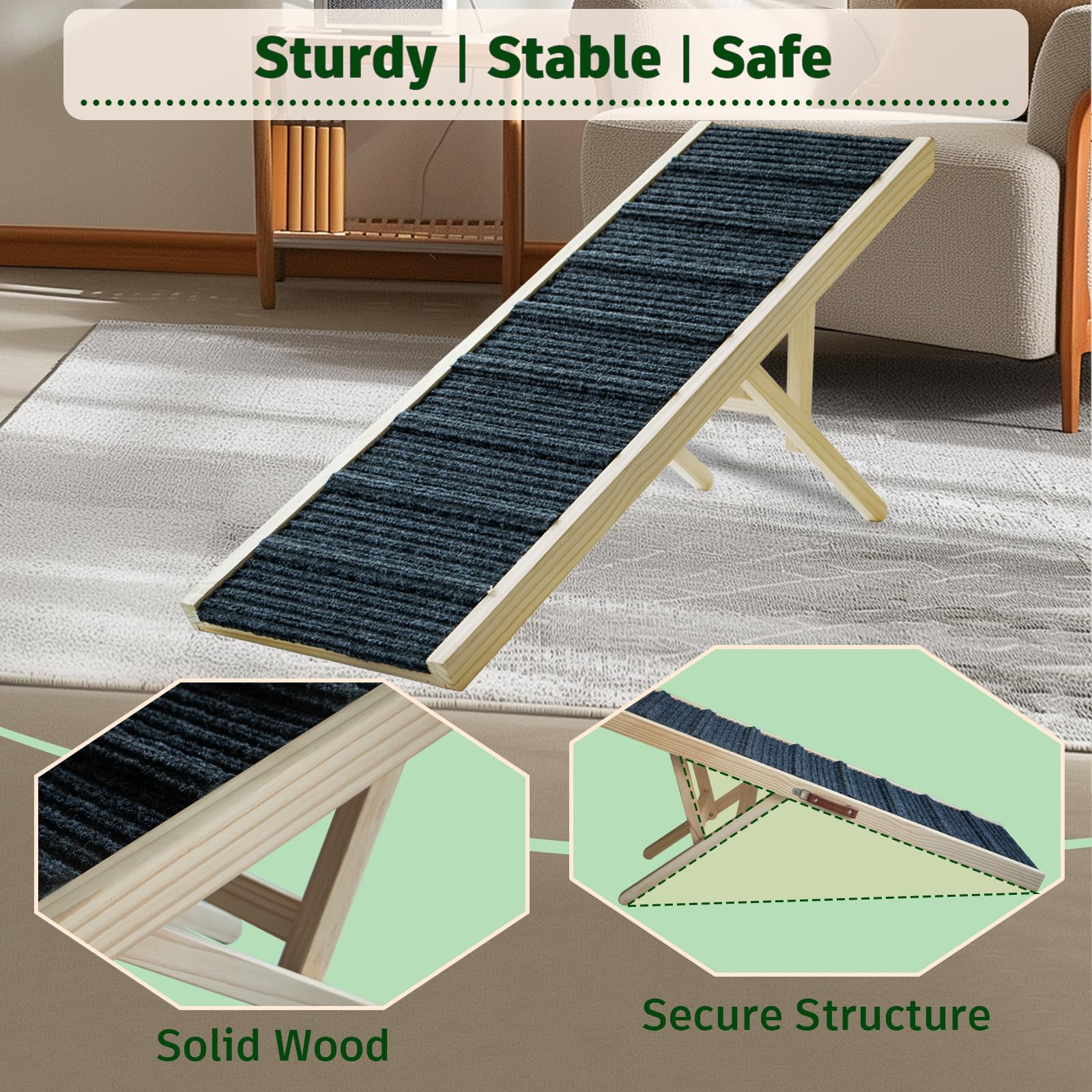 JoyPetCabin dog ramp anti-slip surface improves grip on stairs.