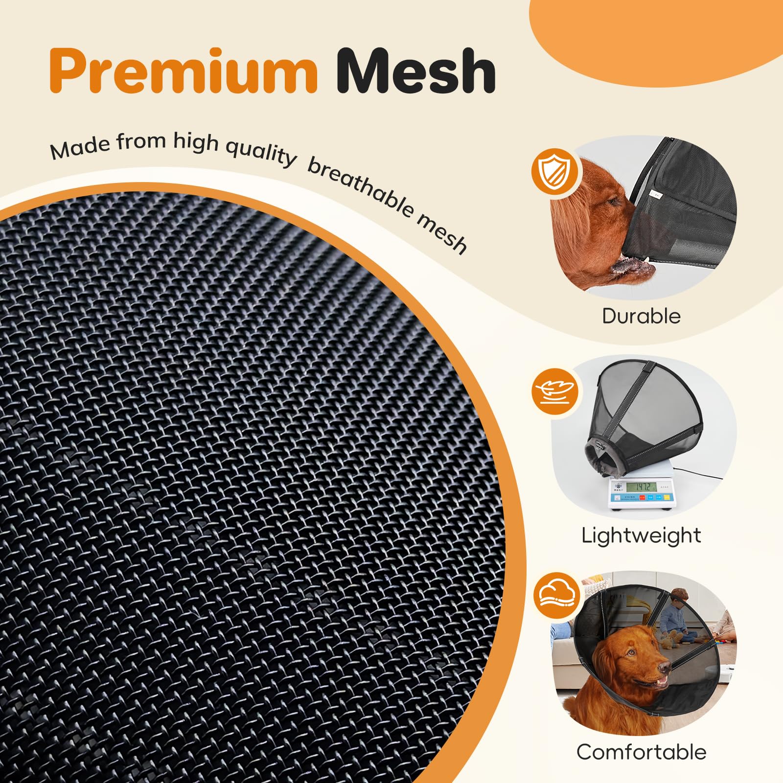 Joypig breathable mesh dog cone side view promotes comfortable recovery while limiting licking.