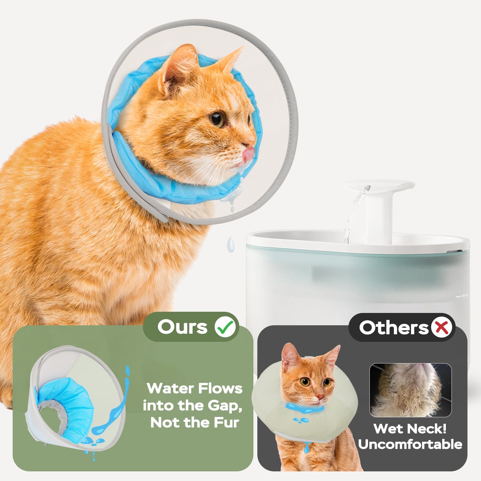 Joypig cat cone soft waterproof layer keeps neck dry during recovery.