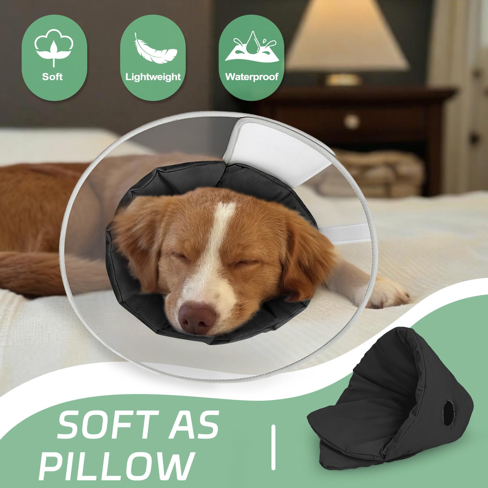 Joypig cone collar's removable soft pad converts to a comfy pillow for restful recovery.