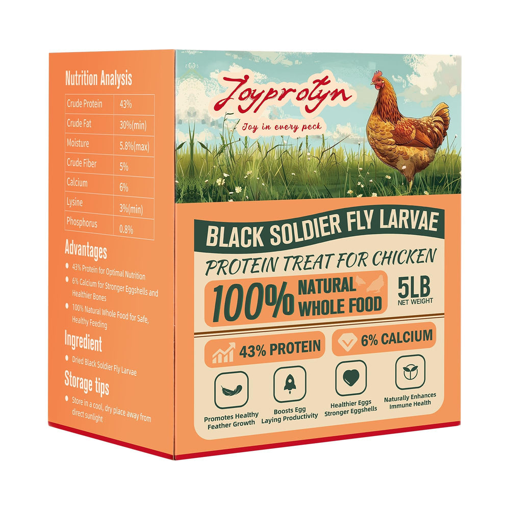 Joyprotyn 5LB BSFL bag front view with calcium-rich feed for strong eggshells