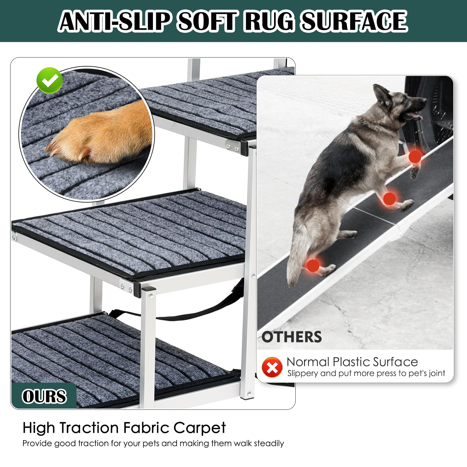 Joyrally aluminum dog stair with reinforced side stability bars