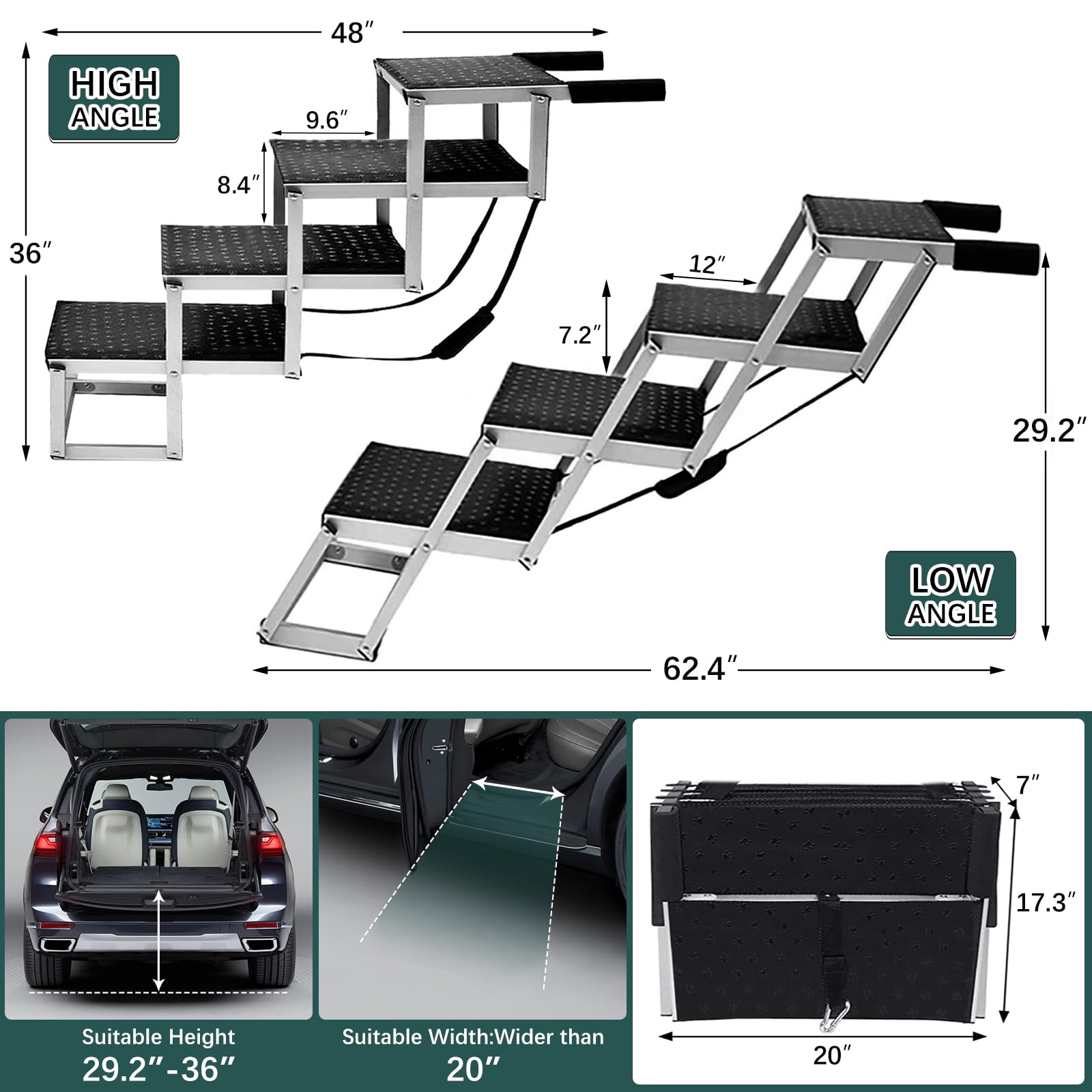 Joyrally aluminum dog stairs with reinforced bars for sturdy load up to 200 lbs