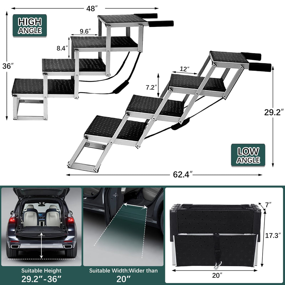 Joyrally aluminum dog stairs with reinforced bars for sturdy load up to 200 lbs