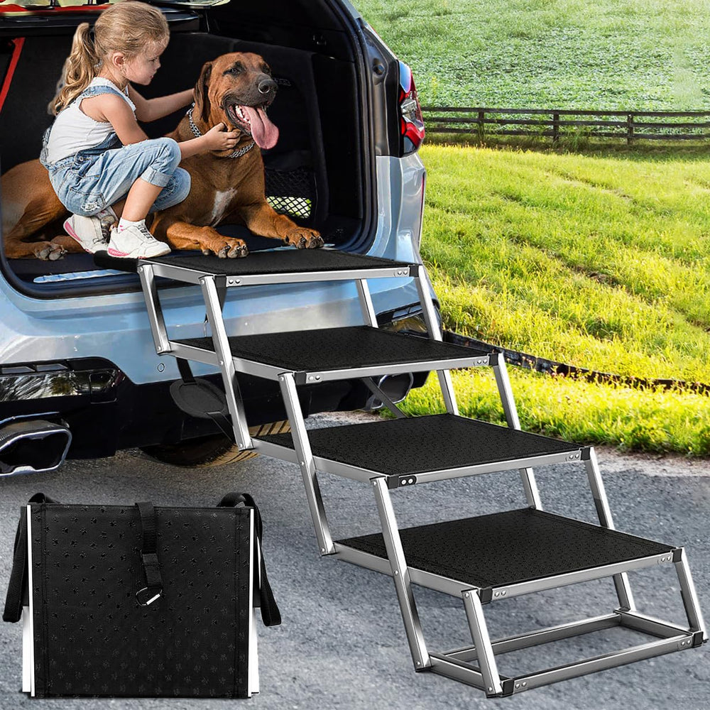 Joyrally extra-wide four-step dog stairs for easy indoor and vehicle entry