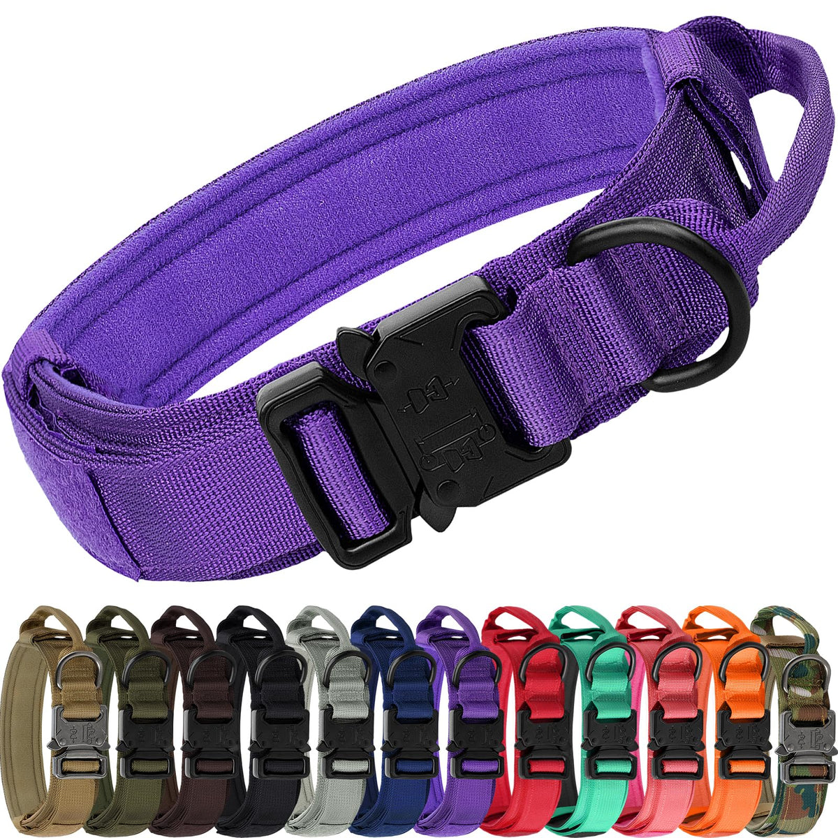 Joytale tactical dog collar with handle highlights durable 1000D nylon for heavy-duty training.