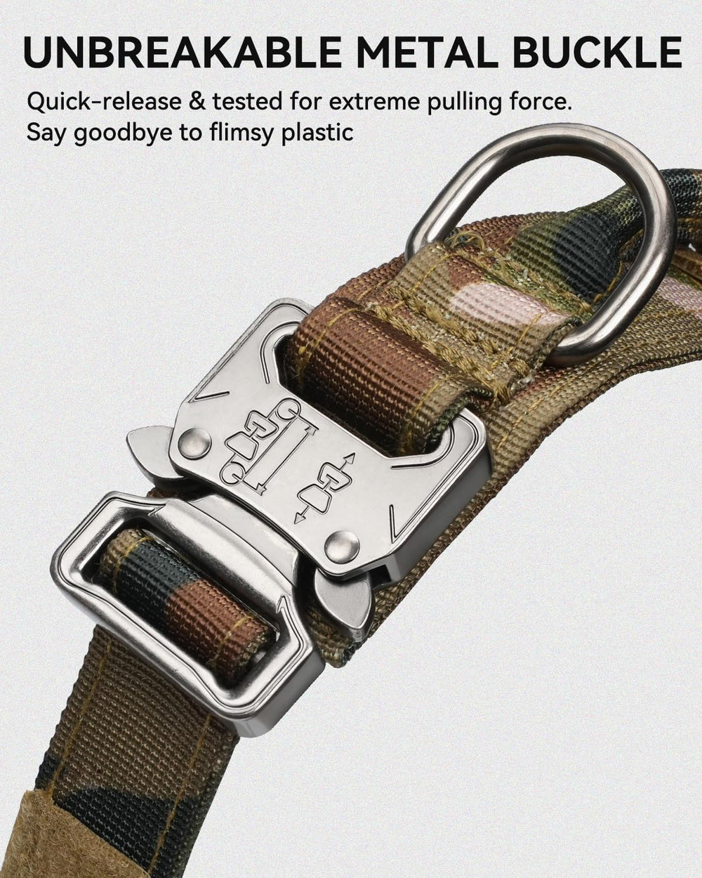 Joytale tactical dog collar metal buckle for secure heavy-pull sessions