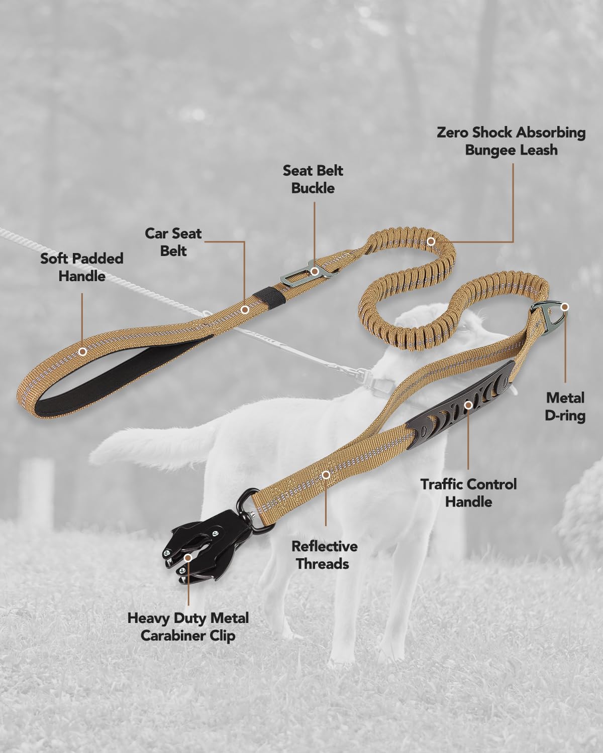 Joytale Tactical Dog Leash D-ring offers easy bag or key access.