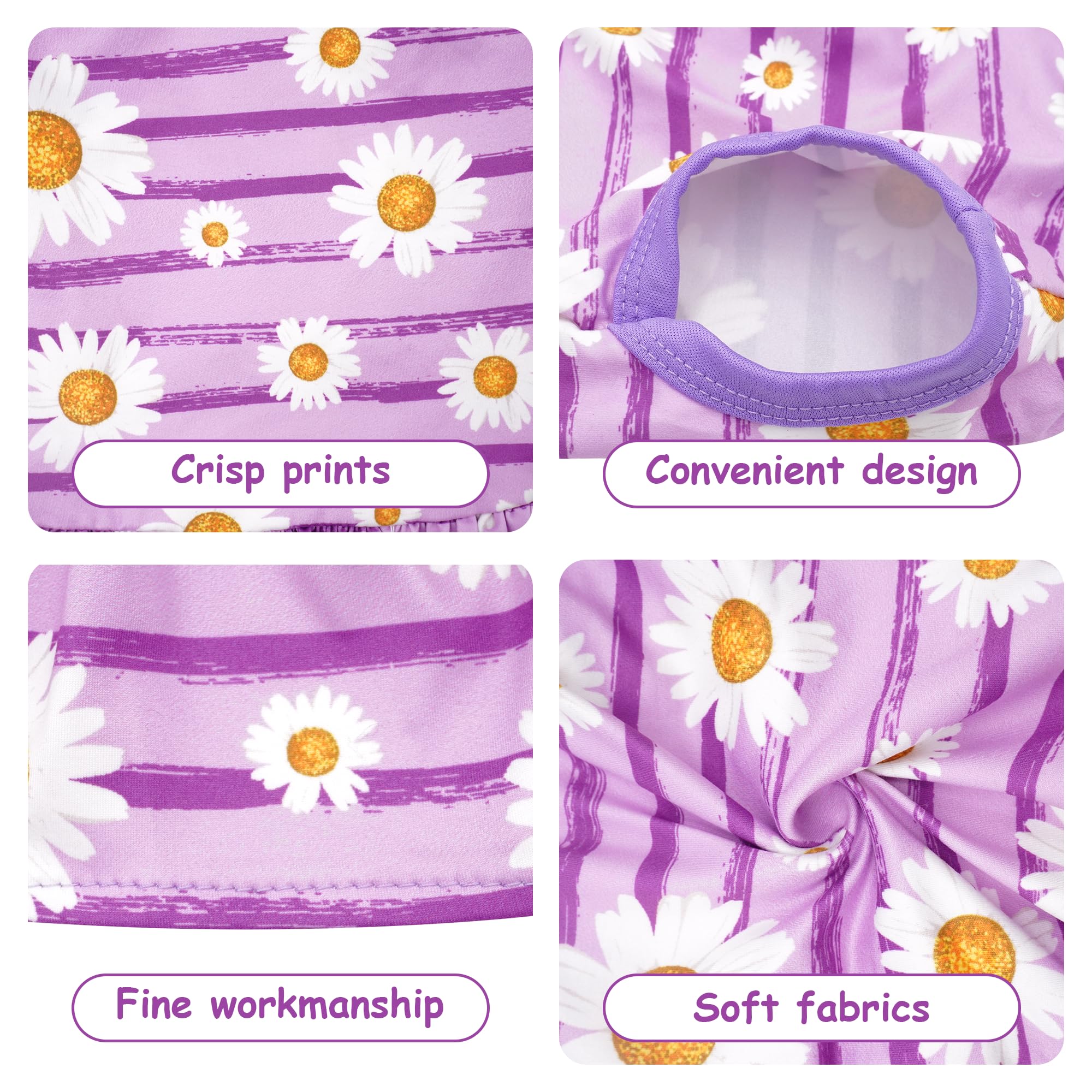 JpGdn purple daisy back view dog dress maintains shape during wear