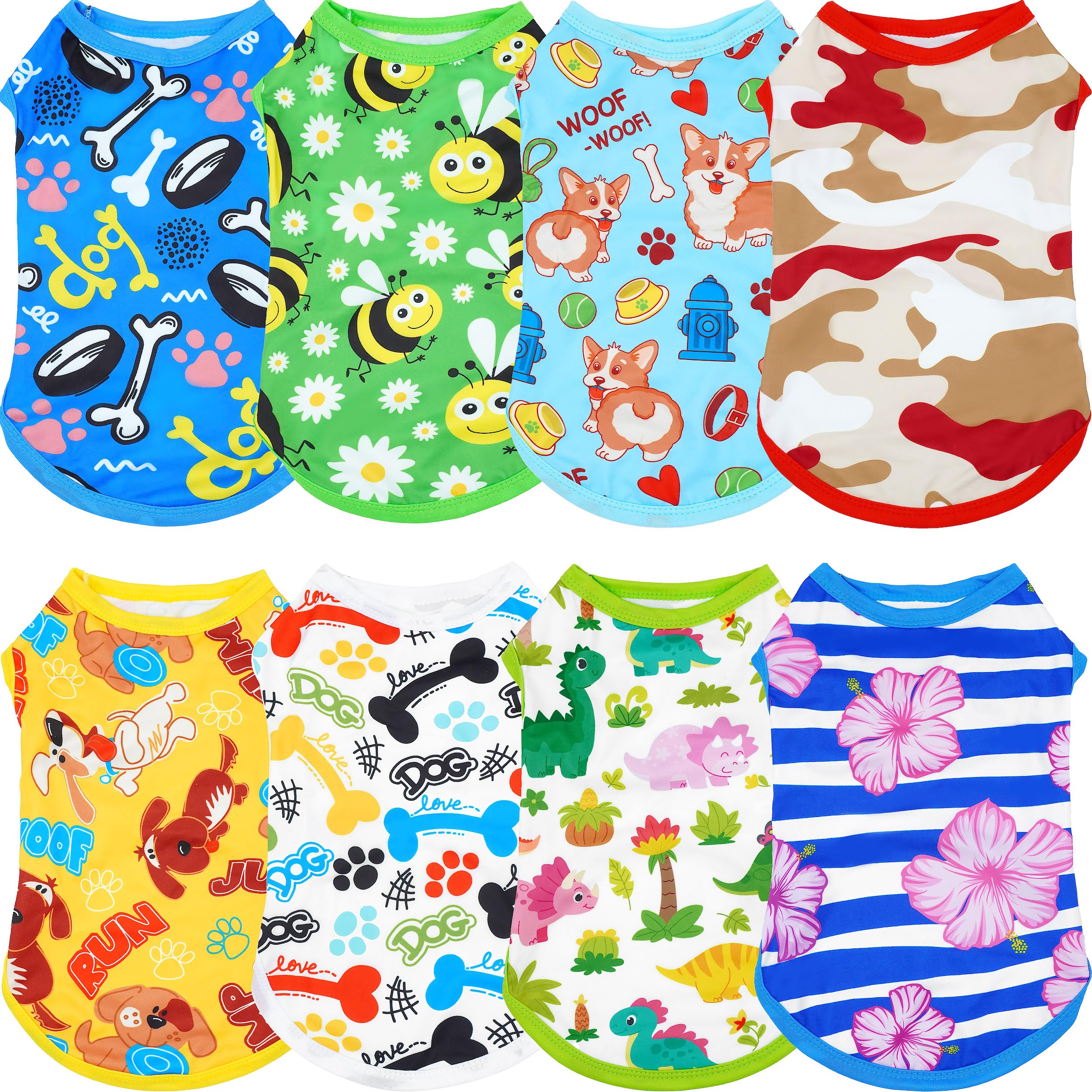 JpGdn eight-pack dog shirts pack shot showing color variety for small dogs