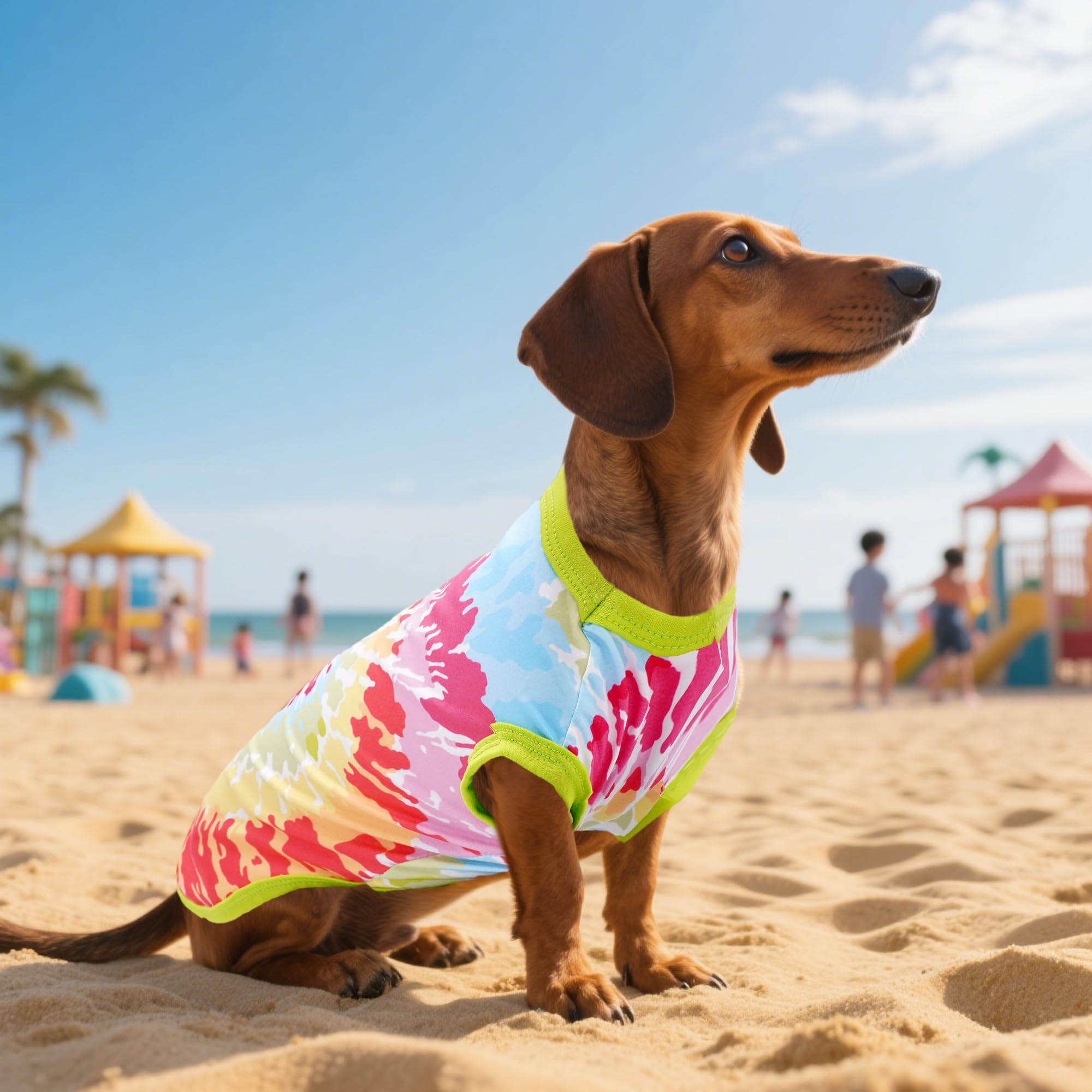 JpGdn tie-dye dog shirt wide-occasions shows suitable for walks, photos, and celebrations.