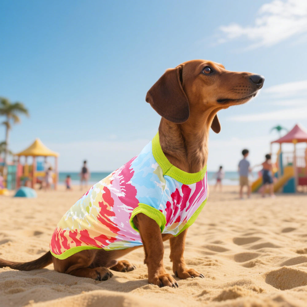 JpGdn tie-dye dog shirt wide-occasions shows suitable for walks, photos, and celebrations.
