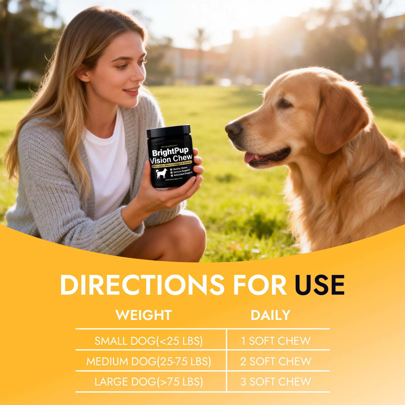 JRR Bright Pup Vision Chews in bowl ready for treat-time and routine care.