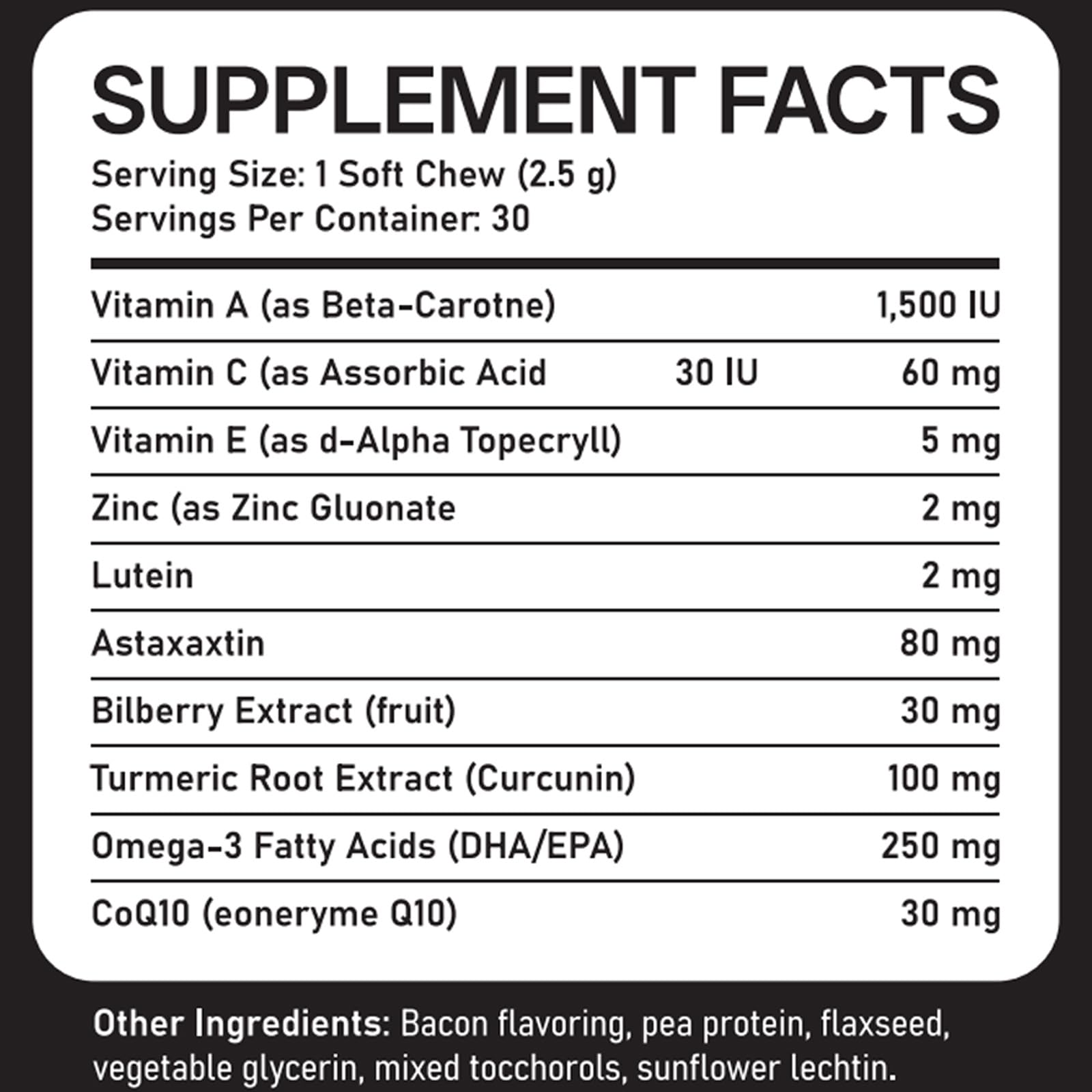 JRR Bright Pup Vision Chews closeup of ingredient list for reassurance.