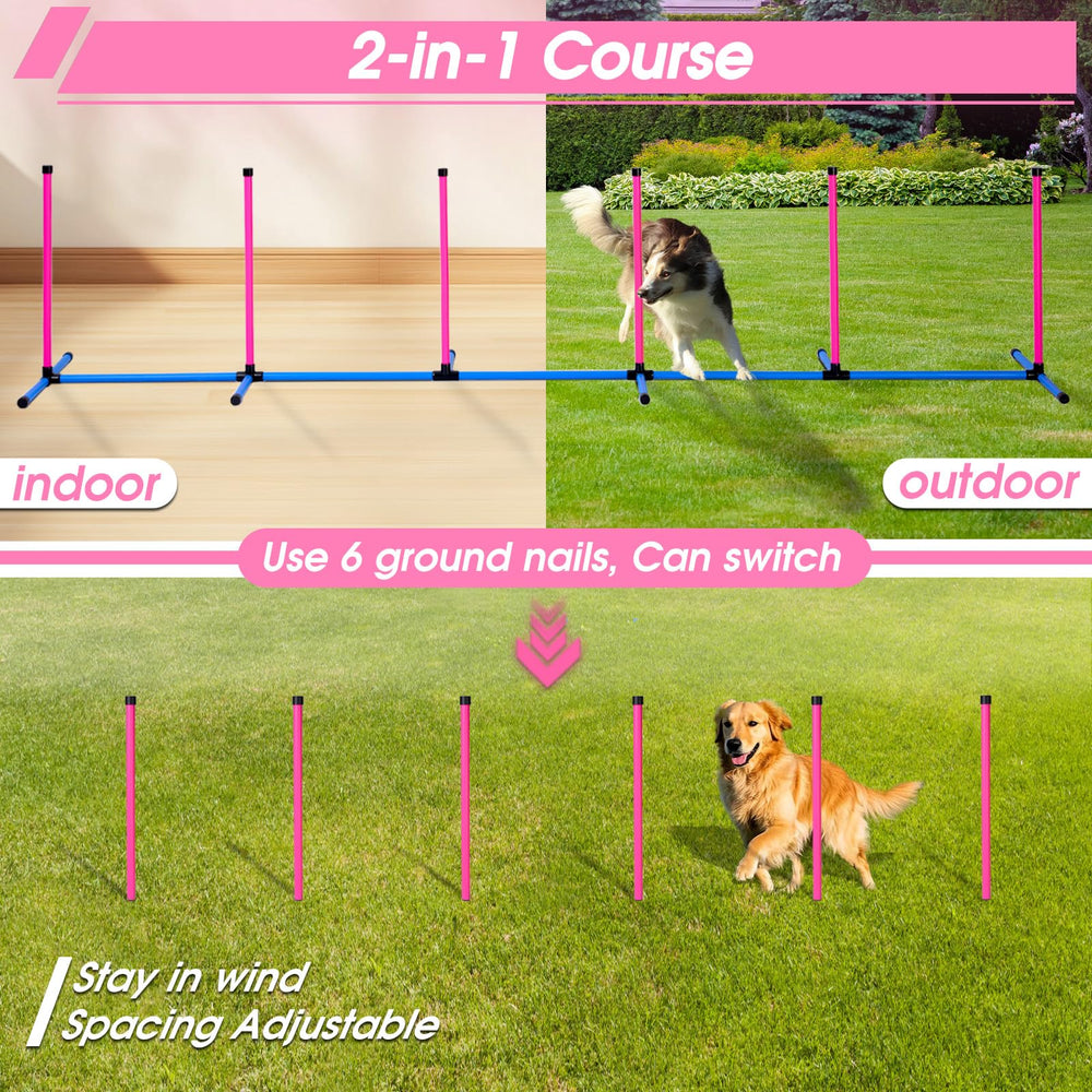 JRUICFDY weave poles with bases provide stable training on grass or pavement.