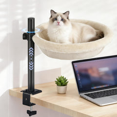 JSLIN Cat Desk Bed with 360° swivel attachment keeps your cat nearby while you work.