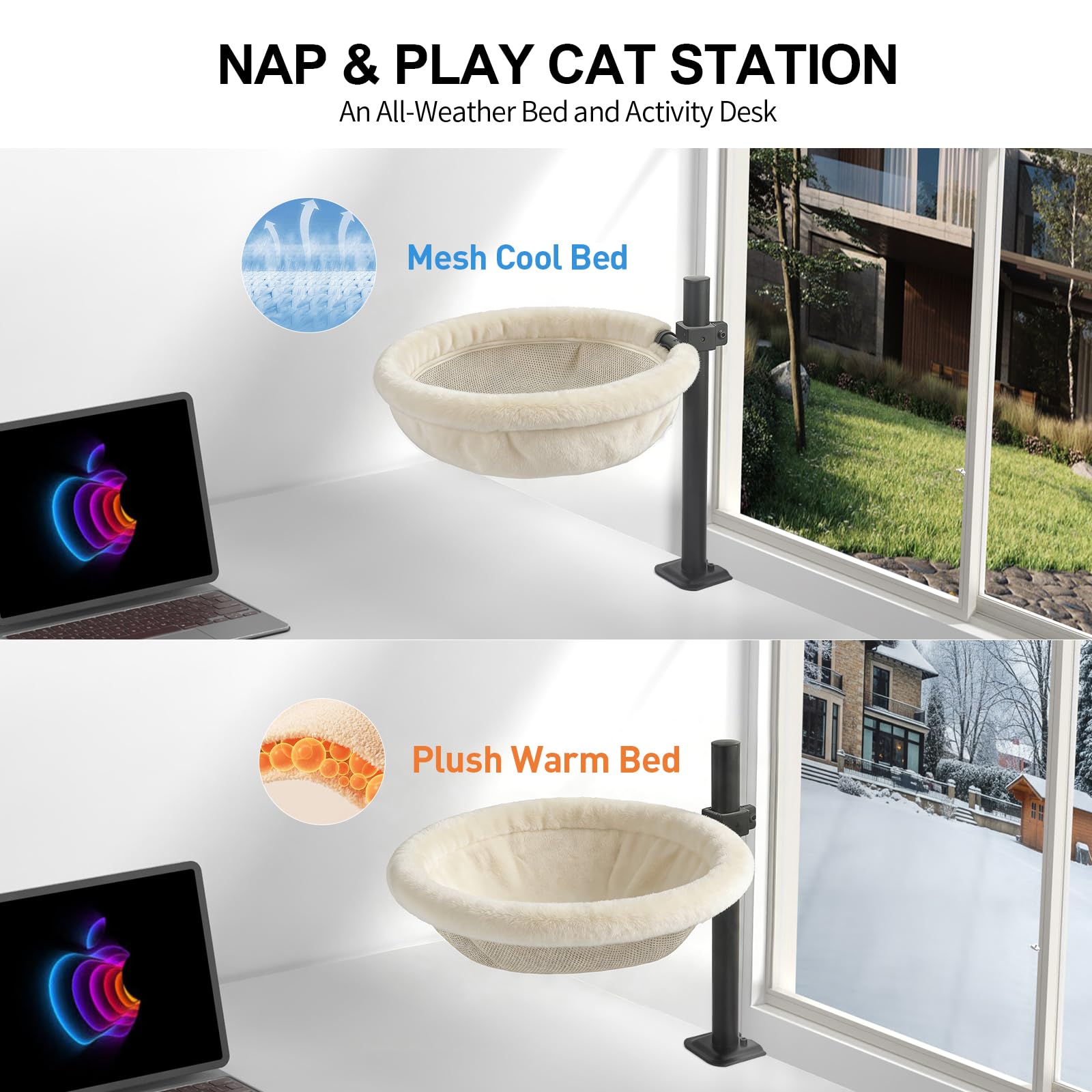 JSLIN Cat Desk Bed 3-in-1 space-saving perch for desk, game setup, or study table.