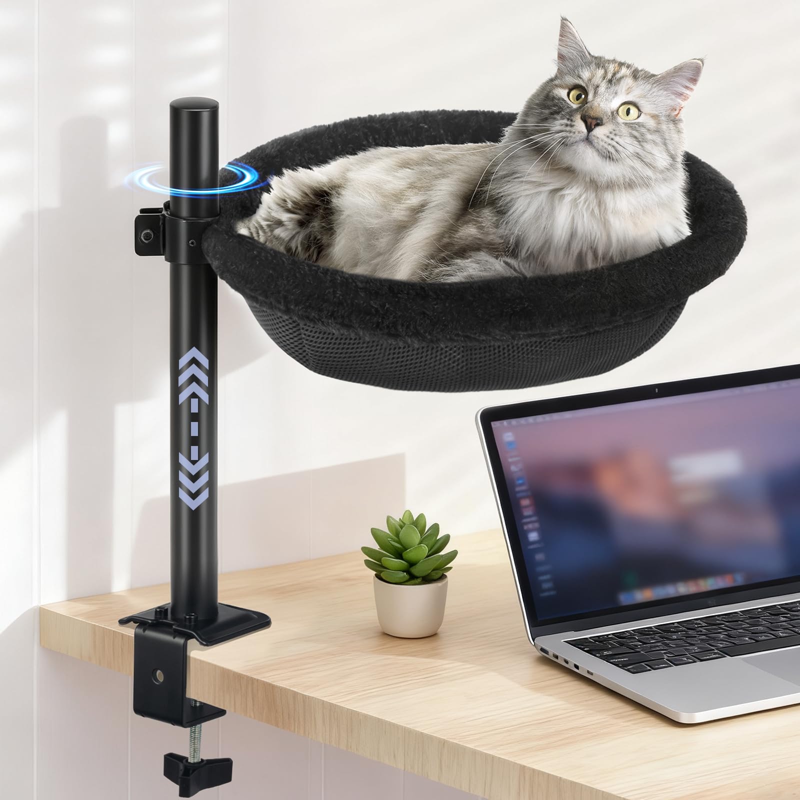 JSLIN Cat Desk Bed clamp attachment demonstrates secure, wobble-free mounting for desks