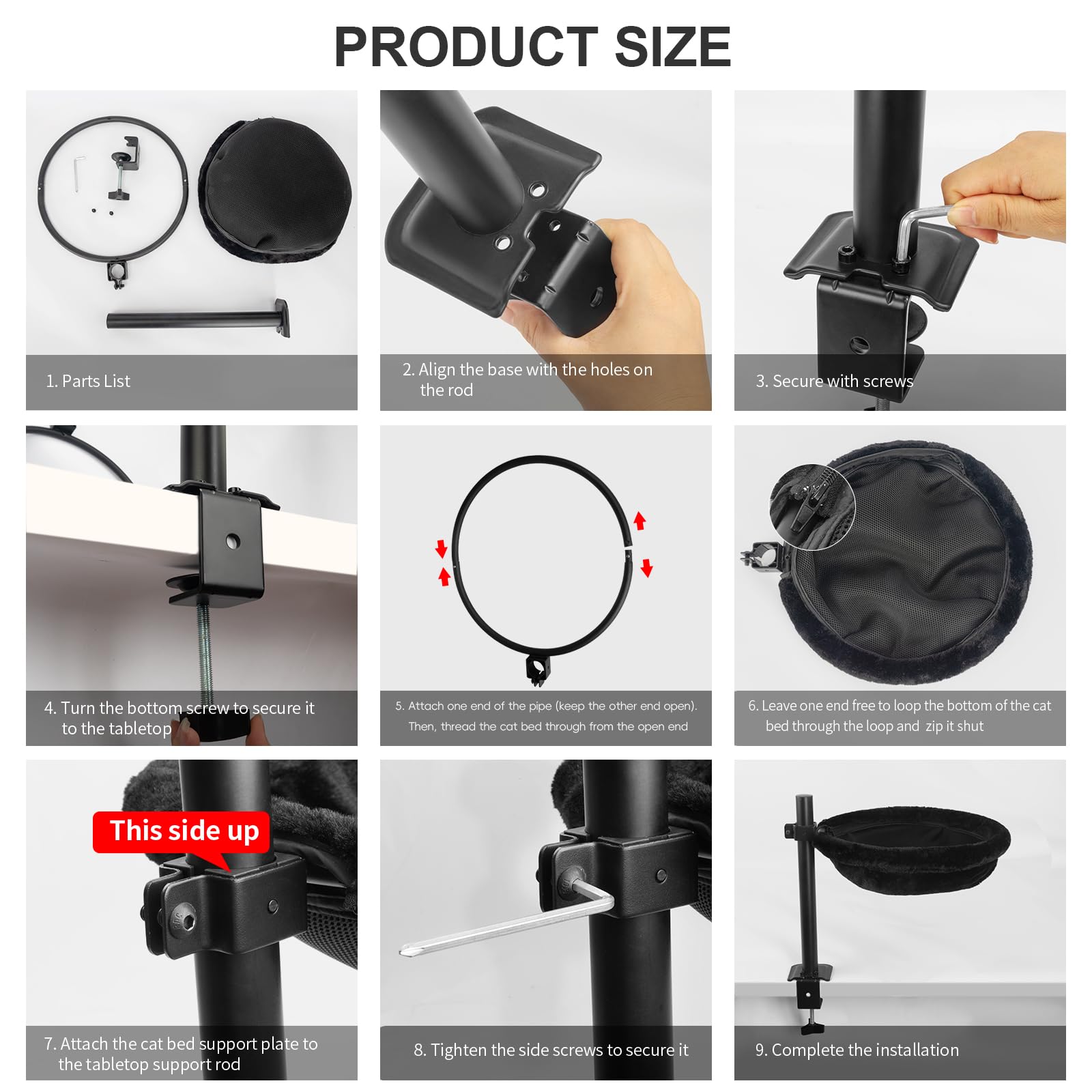 JSLIN Cat Desk Bed drill-free install avoids desk damage and saves time