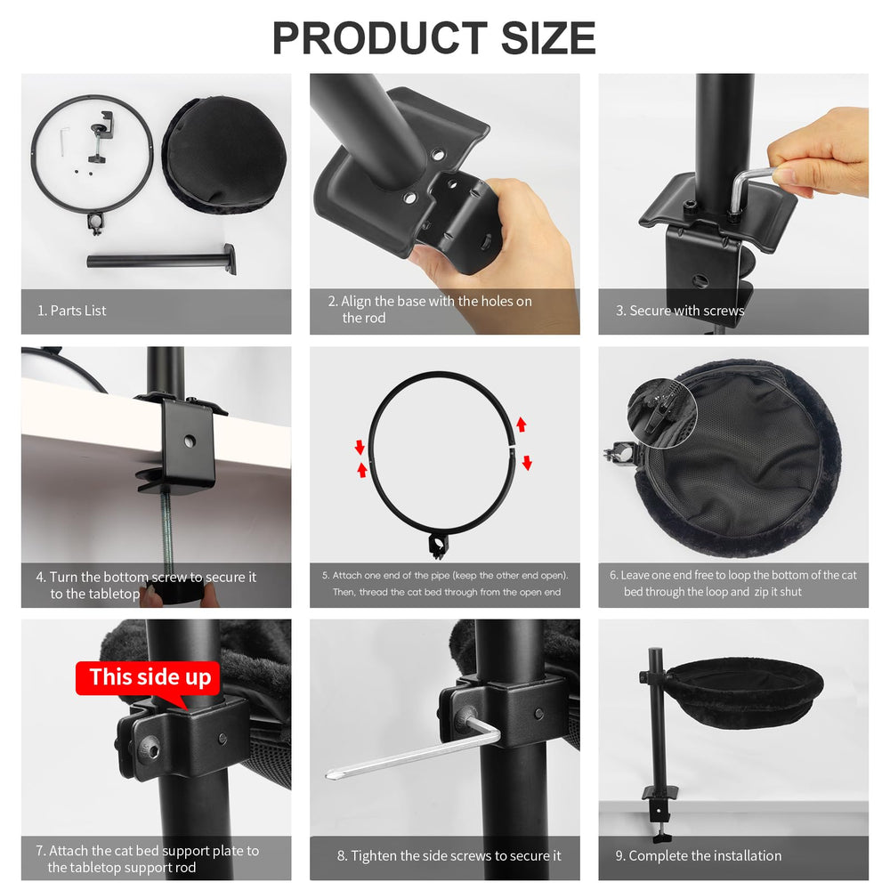 JSLIN Cat Desk Bed drill-free install avoids desk damage and saves time