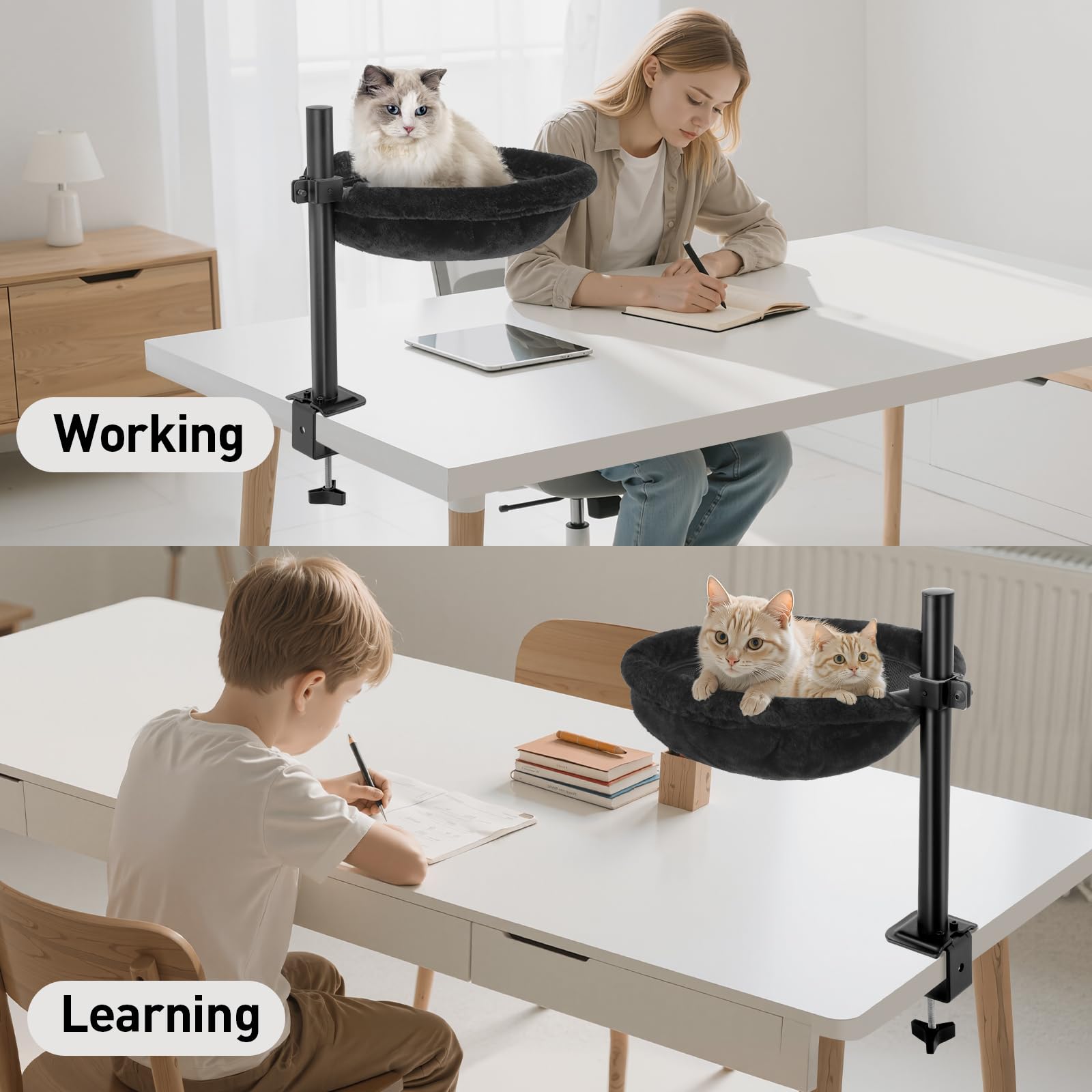 JSLIN Cat Desk Bed low-profile edge keeps cats aware of surroundings during work